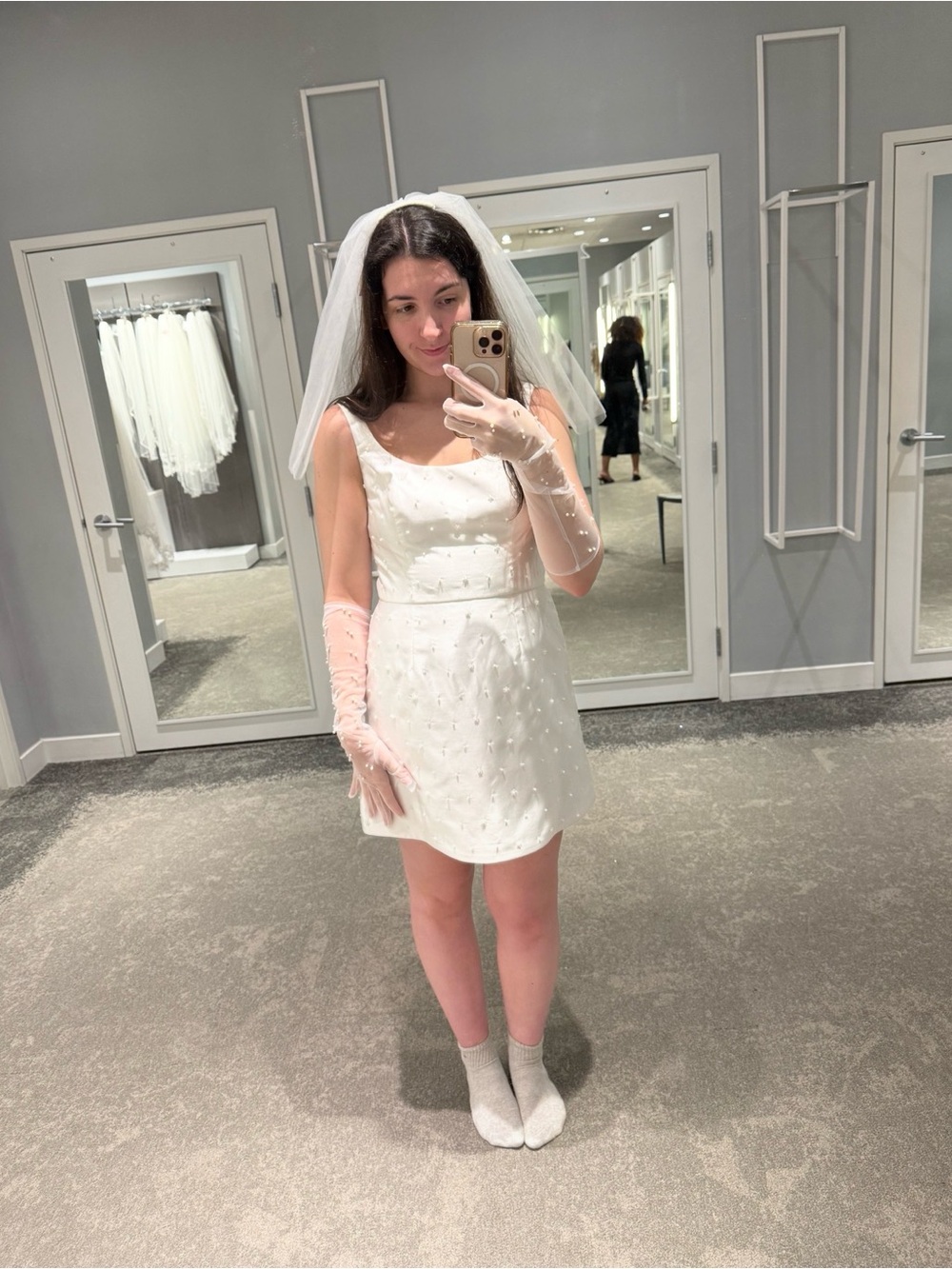 Pearl Embellished Mini Bridal Dress